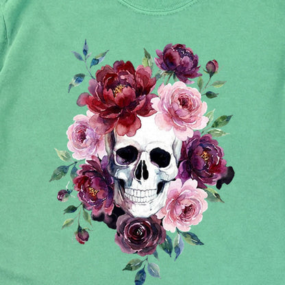 Watercolor Skull with Flowers Premium Long Sleeve