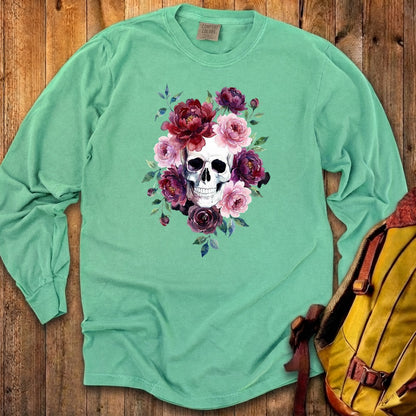 Watercolor Skull with Flowers Premium Long Sleeve