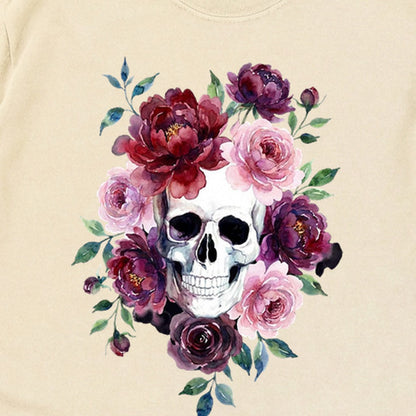 Watercolor Skull with Flowers Premium Long Sleeve