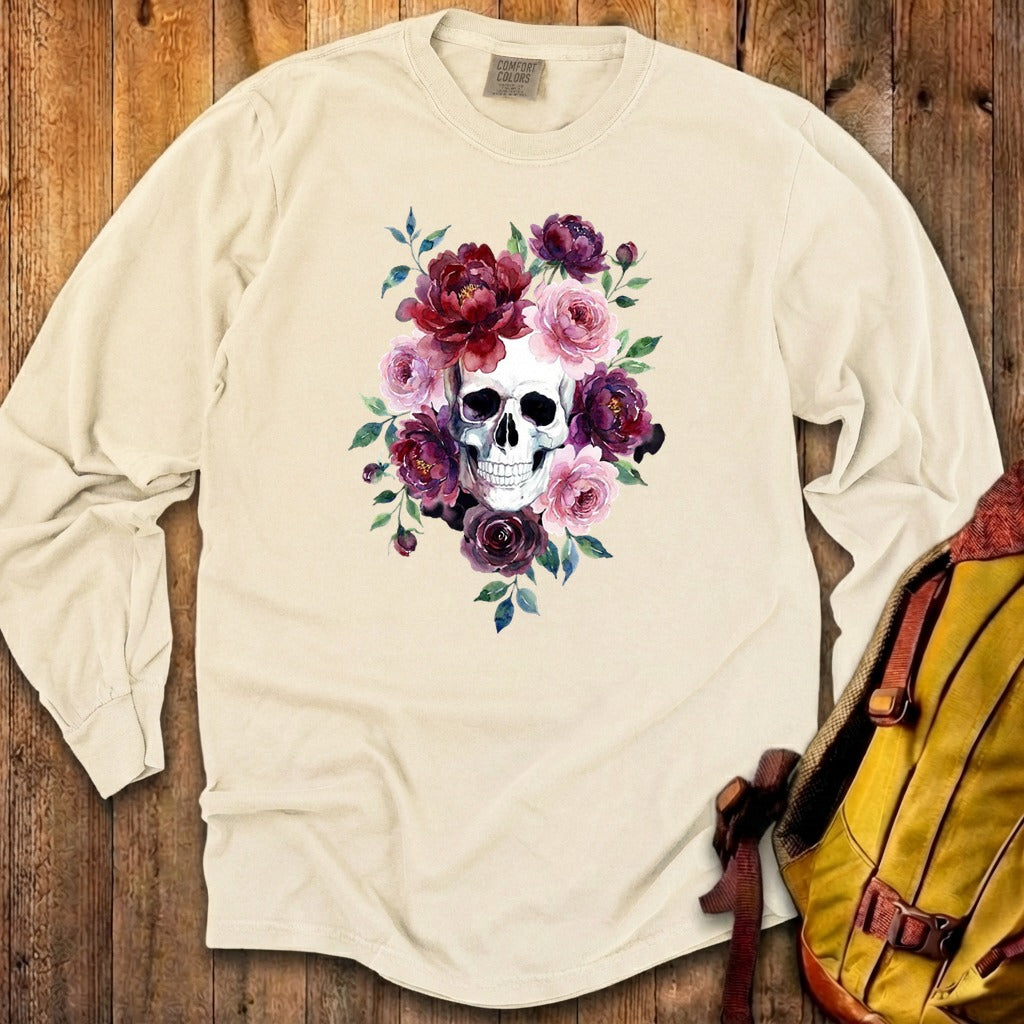 Watercolor Skull with Flowers Premium Long Sleeve