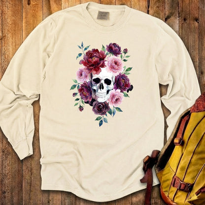 Watercolor Skull with Flowers Premium Long Sleeve