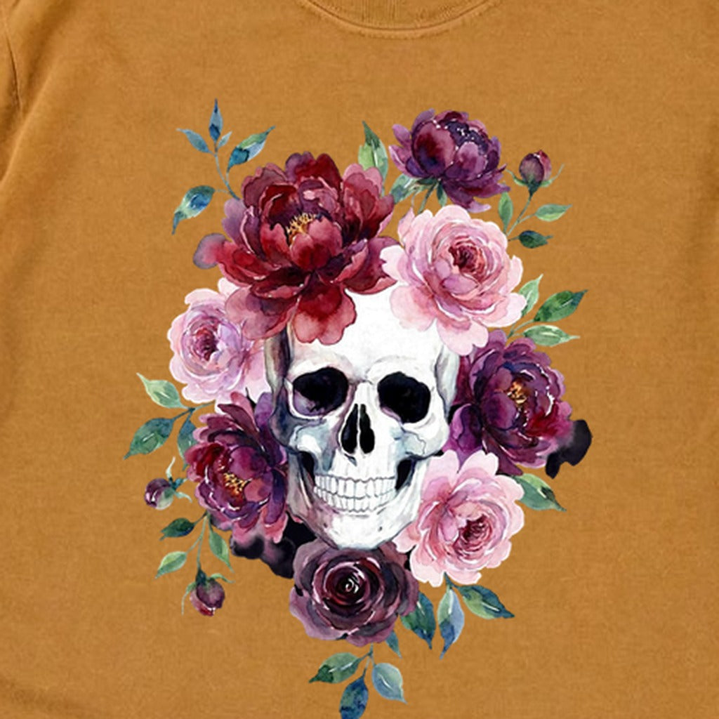 Watercolor Skull with Flowers Premium Long Sleeve