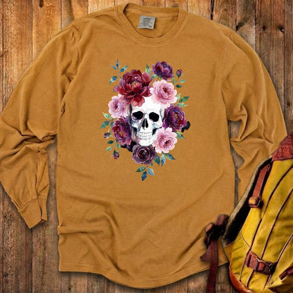 Watercolor Skull with Flowers Premium Long Sleeve