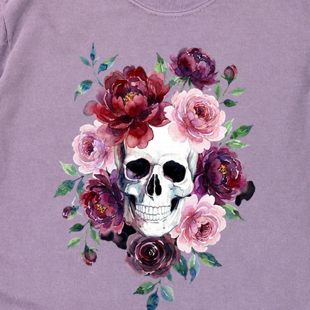 Watercolor Skull with Flowers Premium Long Sleeve