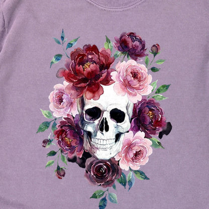 Watercolor Skull with Flowers Premium Long Sleeve