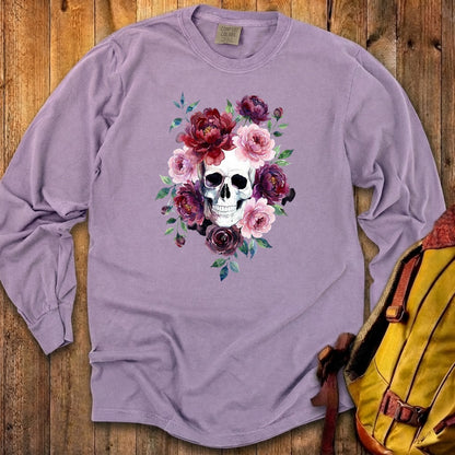 Watercolor Skull with Flowers Premium Long Sleeve