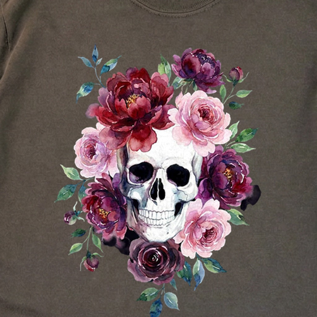 Watercolor Skull with Flowers Premium Long Sleeve