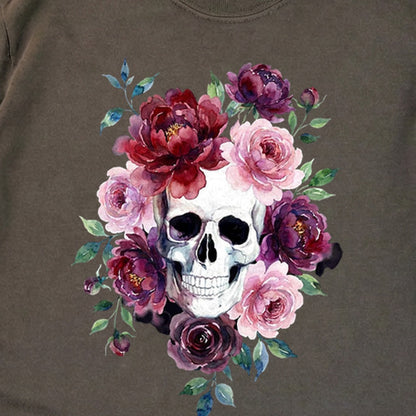 Watercolor Skull with Flowers Premium Long Sleeve