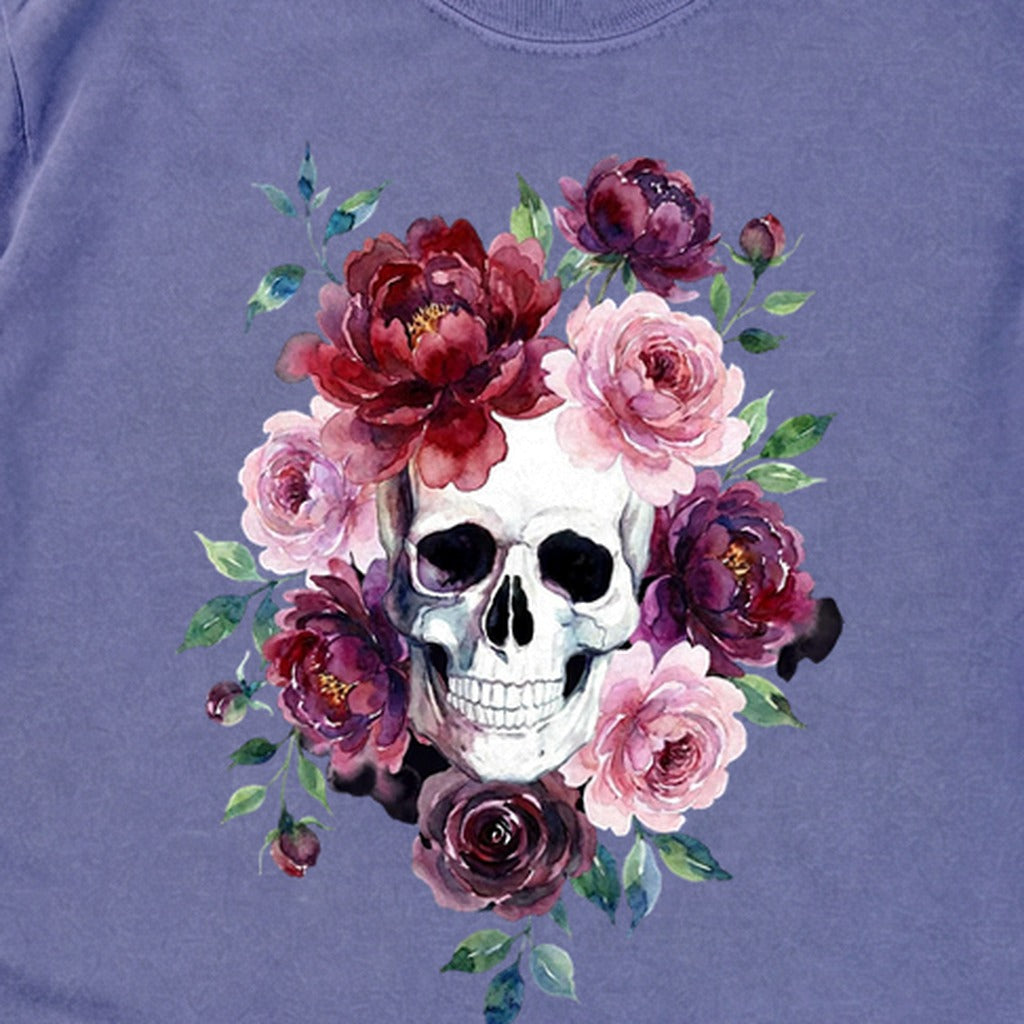 Watercolor Skull with Flowers Premium Long Sleeve