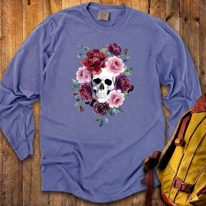 Watercolor Skull with Flowers Premium Long Sleeve