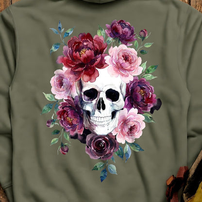 Watercolor Skull with Flowers Hoodie