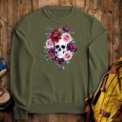 Watercolor Skull with Flowers Crewneck Sweatshirt