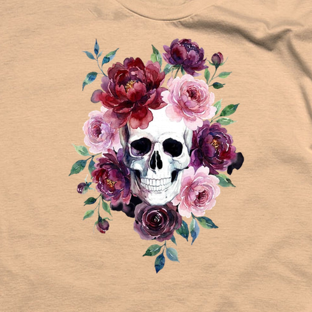 Watercolor Skull with Flowers T-Shirt