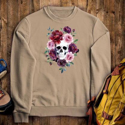 Watercolor Skull with Flowers Crewneck Sweatshirt