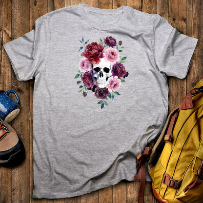Watercolor Skull with Flowers T-Shirt