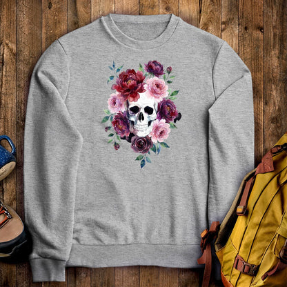 Watercolor Skull with Flowers Crewneck Sweatshirt