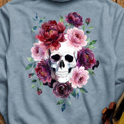 Watercolor Skull with Flowers Hoodie