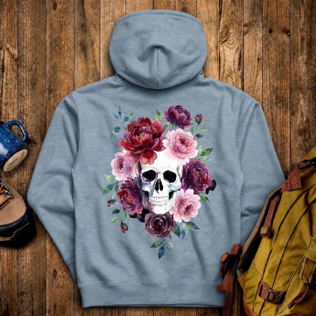 Watercolor Skull with Flowers Hoodie