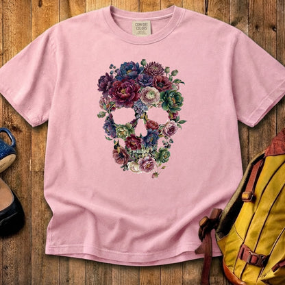 Gothic Flower Skull Cotton T-Shirt
