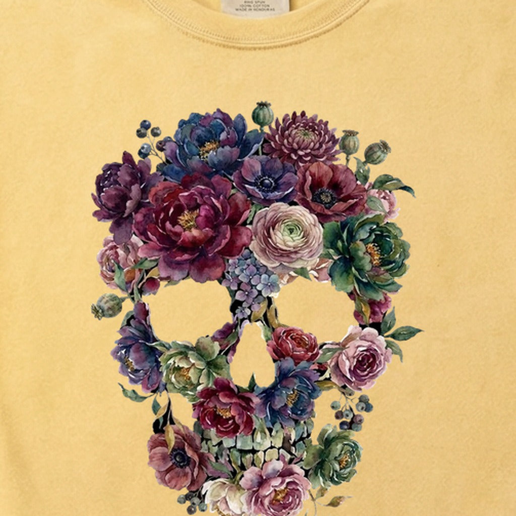 Gothic Flower Skull Cotton T-Shirt