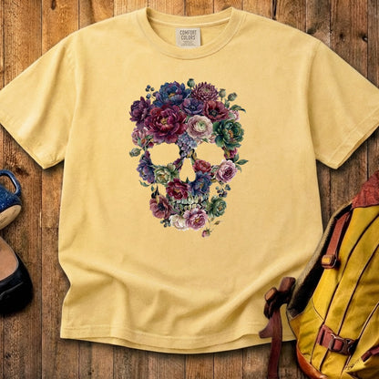 Gothic Flower Skull Cotton T-Shirt