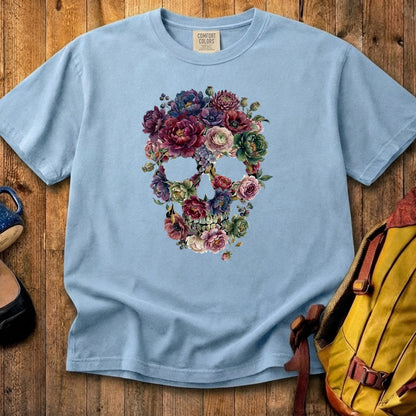 Gothic Flower Skull Cotton T-Shirt