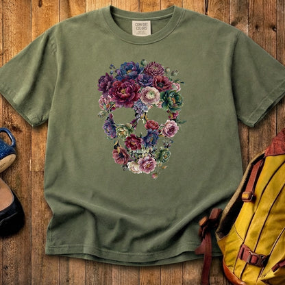 Gothic Flower Skull Cotton T-Shirt