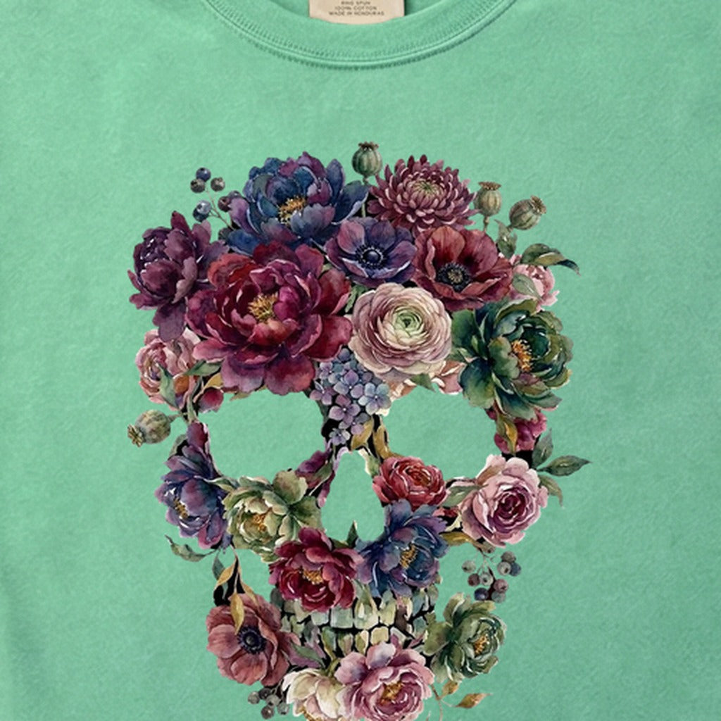 Gothic Flower Skull Cotton T-Shirt