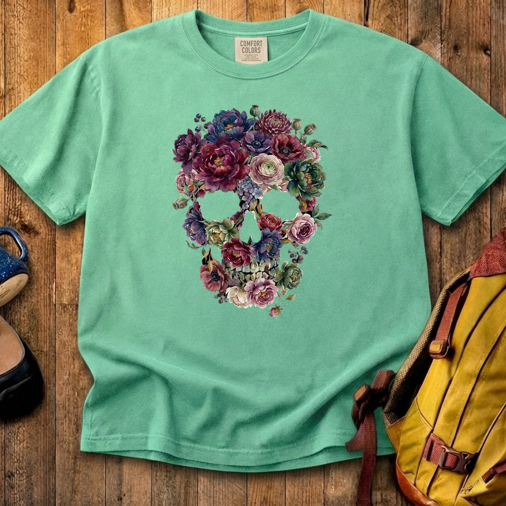 Gothic Flower Skull Cotton T-Shirt