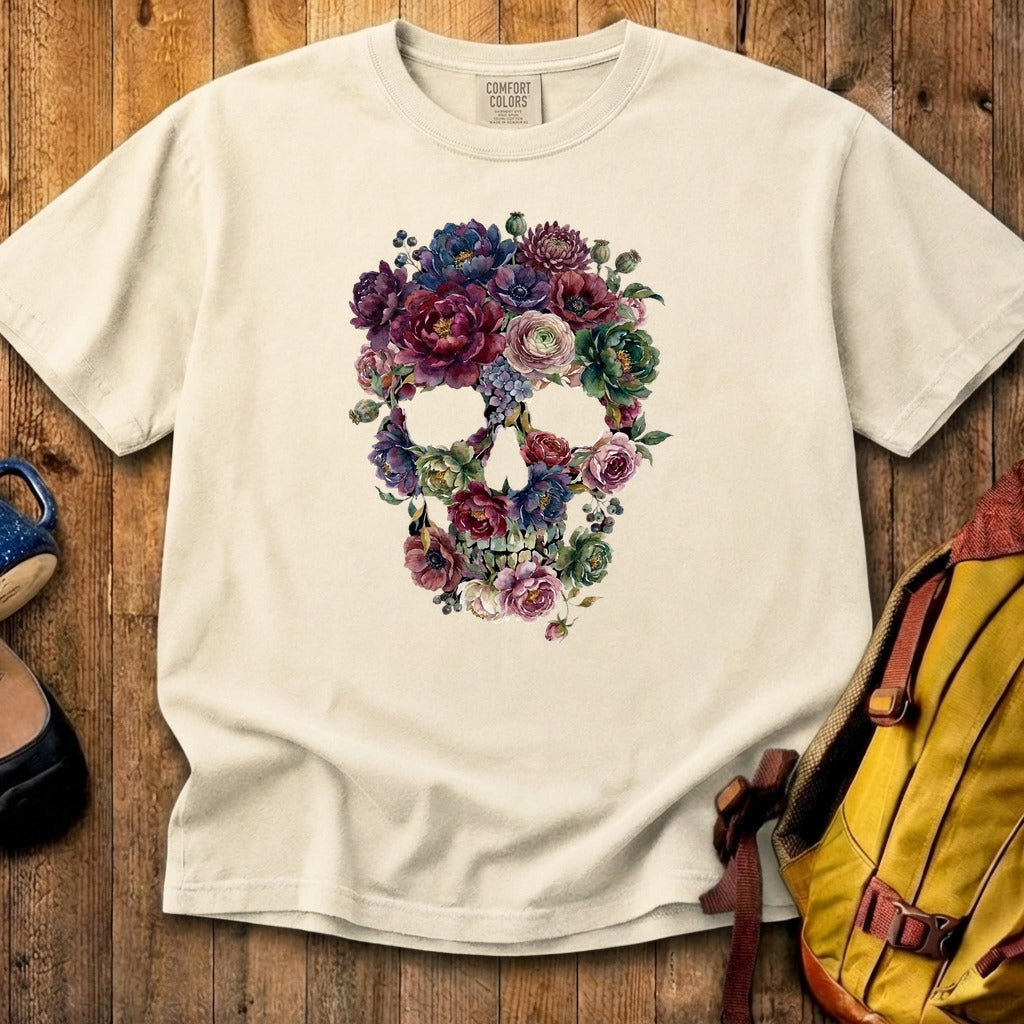 Gothic Flower Skull Cotton T-Shirt
