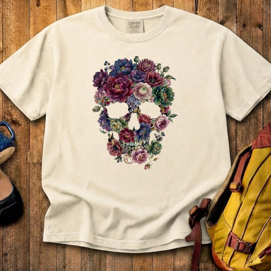 Gothic Flower Skull Cotton T-Shirt
