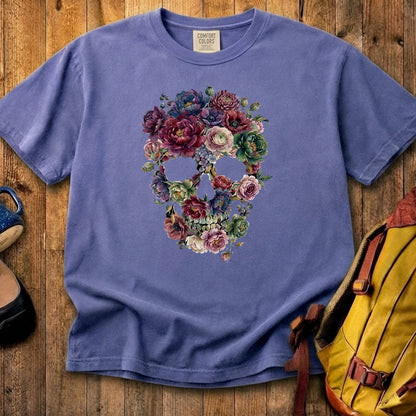 Gothic Flower Skull Cotton T-Shirt