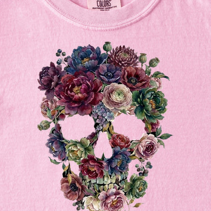 Gothic Flower Skull Kids Cotton T-Shirt