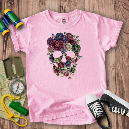 Gothic Flower Skull Kids Cotton T-Shirt