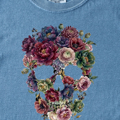 Gothic Flower Skull Kids Cotton T-Shirt