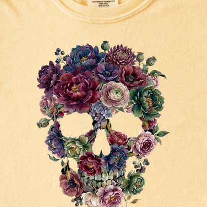 Gothic Flower Skull Kids Cotton T-Shirt