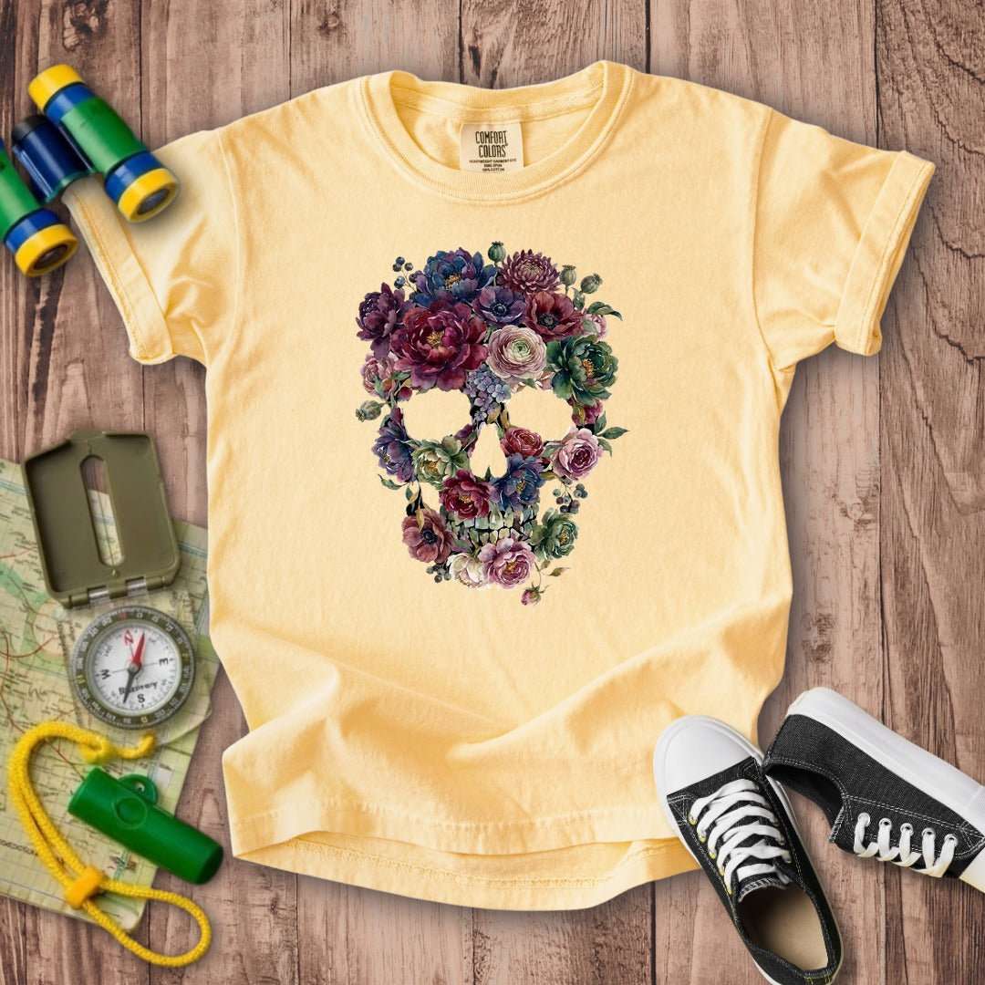 Gothic Flower Skull Kids Cotton T-Shirt