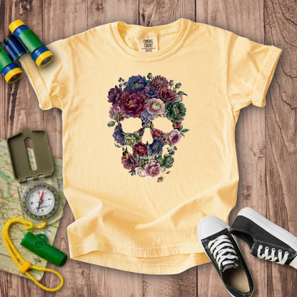 Gothic Flower Skull Kids Cotton T-Shirt
