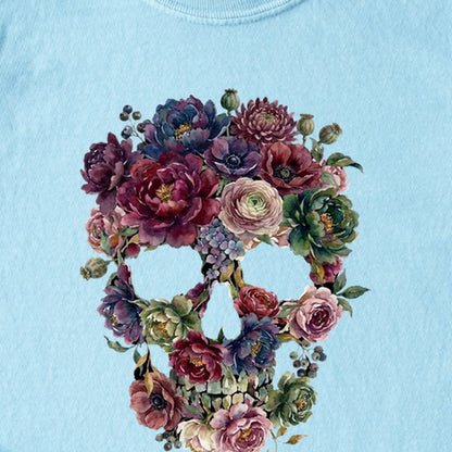 Gothic Flower Skull Kids Cotton T-Shirt