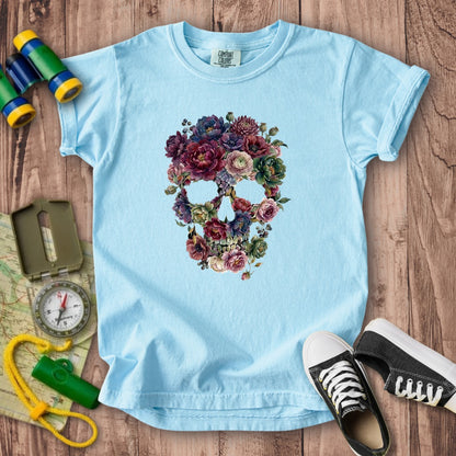 Gothic Flower Skull Kids Cotton T-Shirt