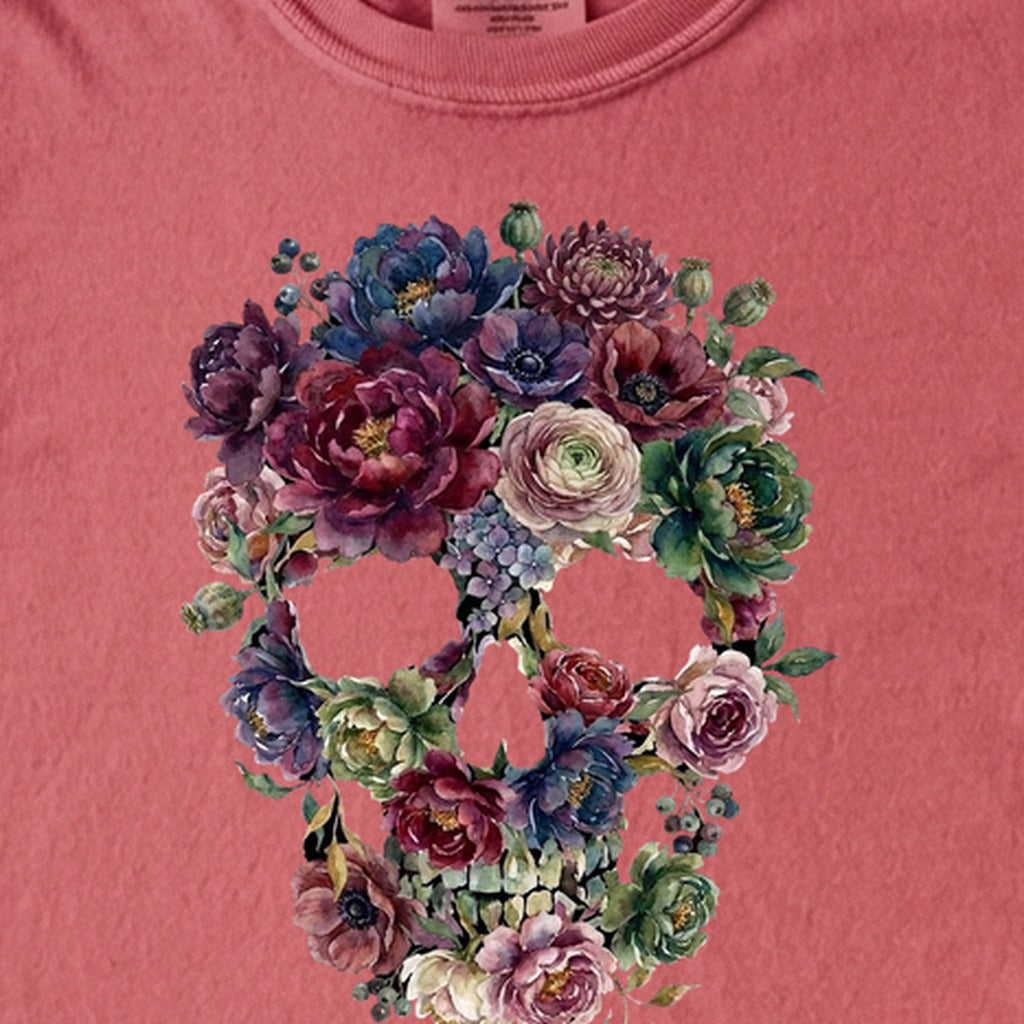 Gothic Flower Skull Kids Cotton T-Shirt