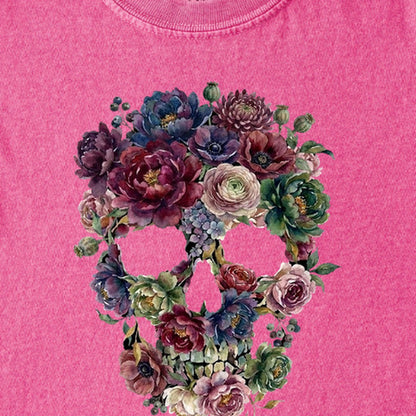 Gothic Flower Skull Kids Cotton T-Shirt