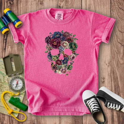 Gothic Flower Skull Kids Cotton T-Shirt