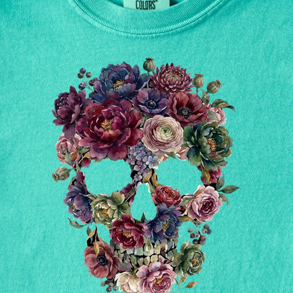 Gothic Flower Skull Kids Cotton T-Shirt