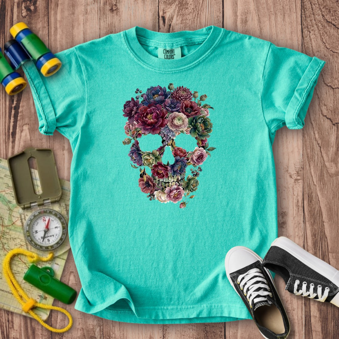 Gothic Flower Skull Kids Cotton T-Shirt