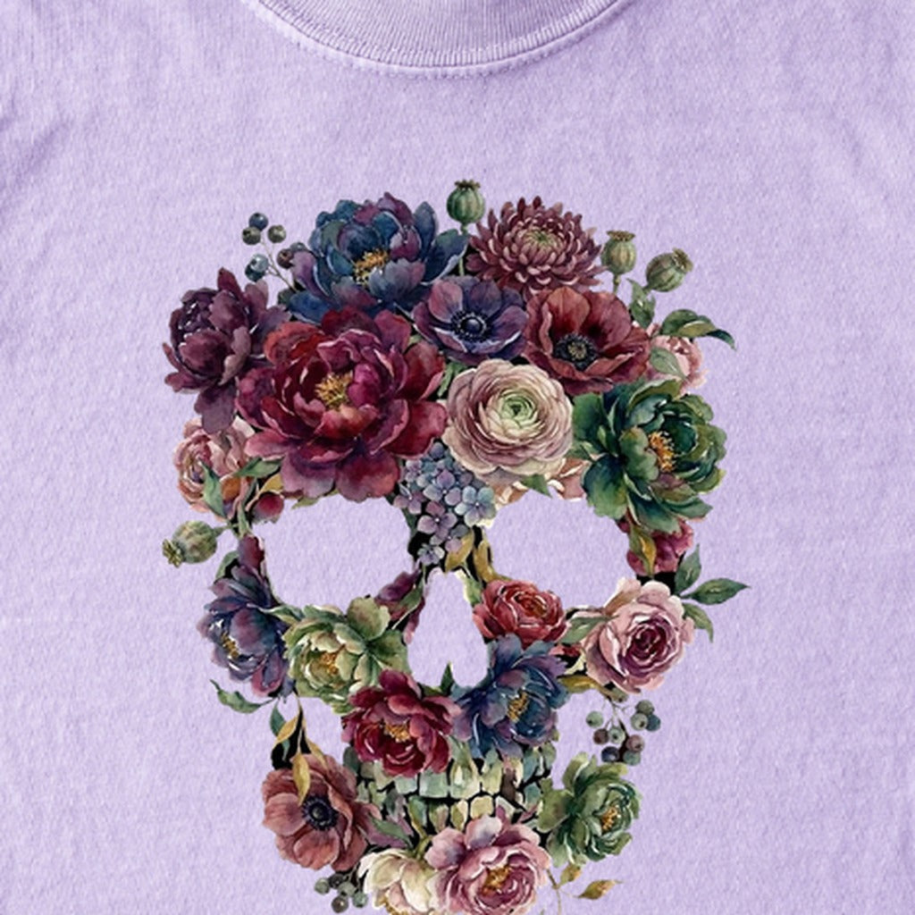 Gothic Flower Skull Kids Cotton T-Shirt