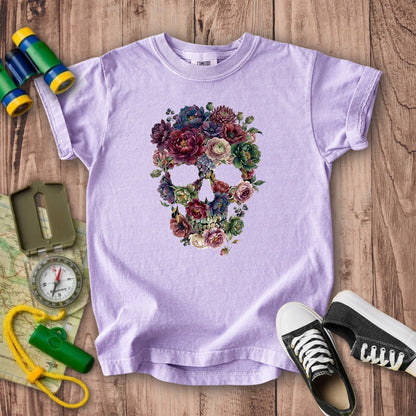 Gothic Flower Skull Kids Cotton T-Shirt