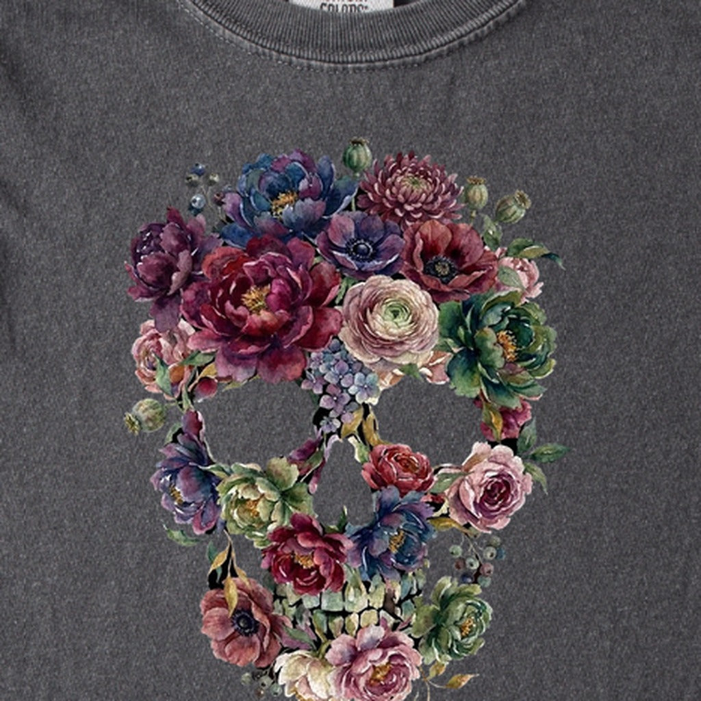 Gothic Flower Skull Kids Cotton T-Shirt