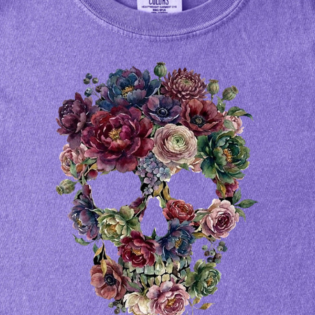 Gothic Flower Skull Kids Cotton T-Shirt