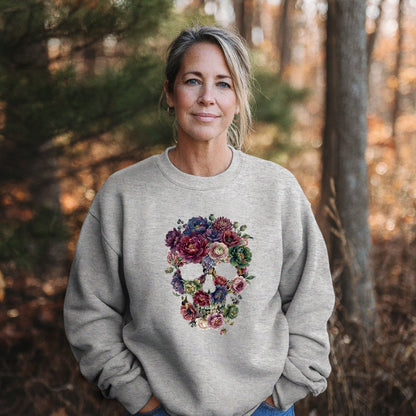 Gothic Flower Skull Crewneck Sweatshirt